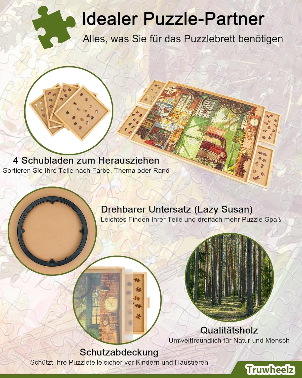 Puzzle tábla kihúzható fiókok részletei