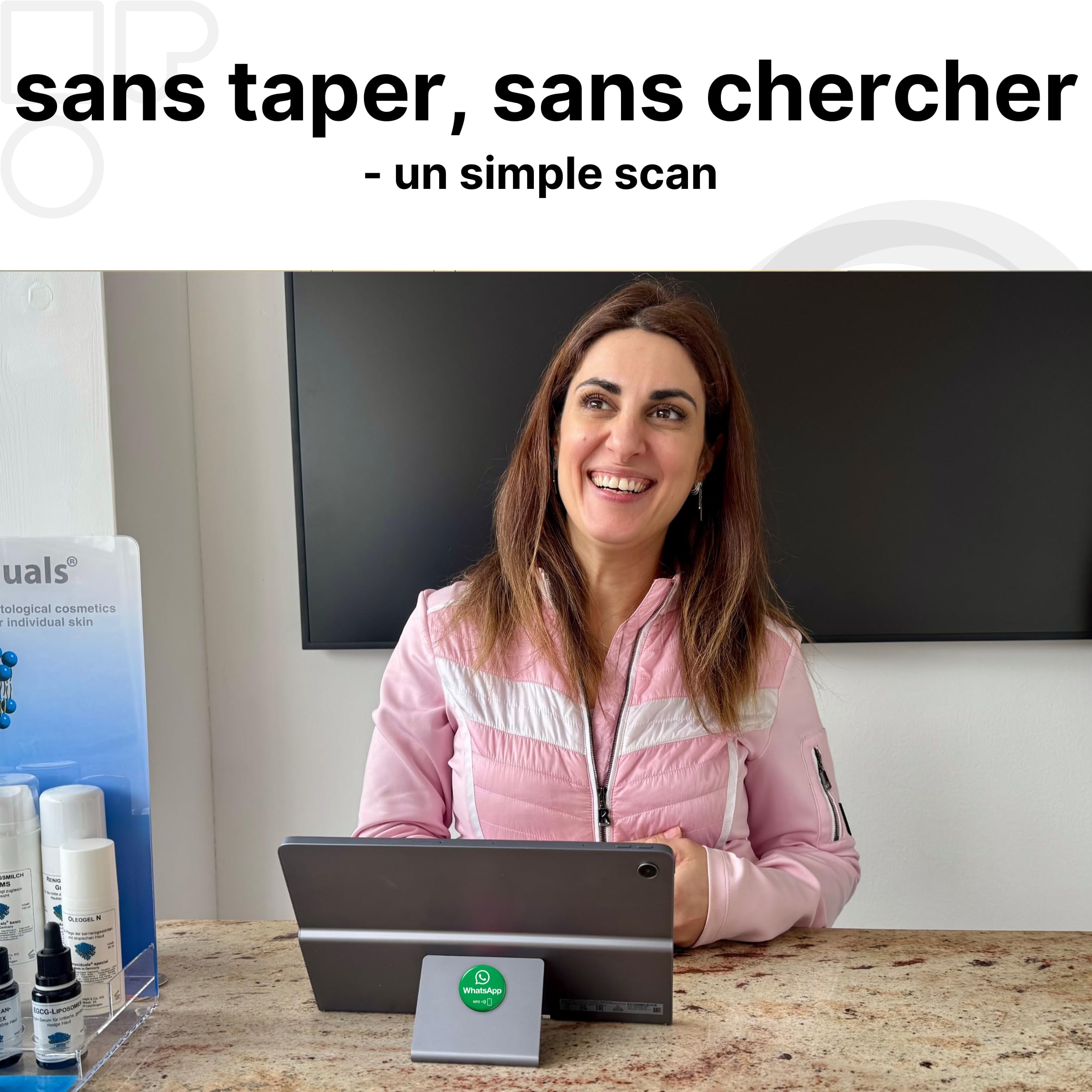 Lot de 2 autocollants Whatsapp NFC - Planifier des rendez-vous et partager un contact sans contact - Programmable et réutilisable - 3 cm de diamètre - Autocollant de contact Whatsapp pour cabinet