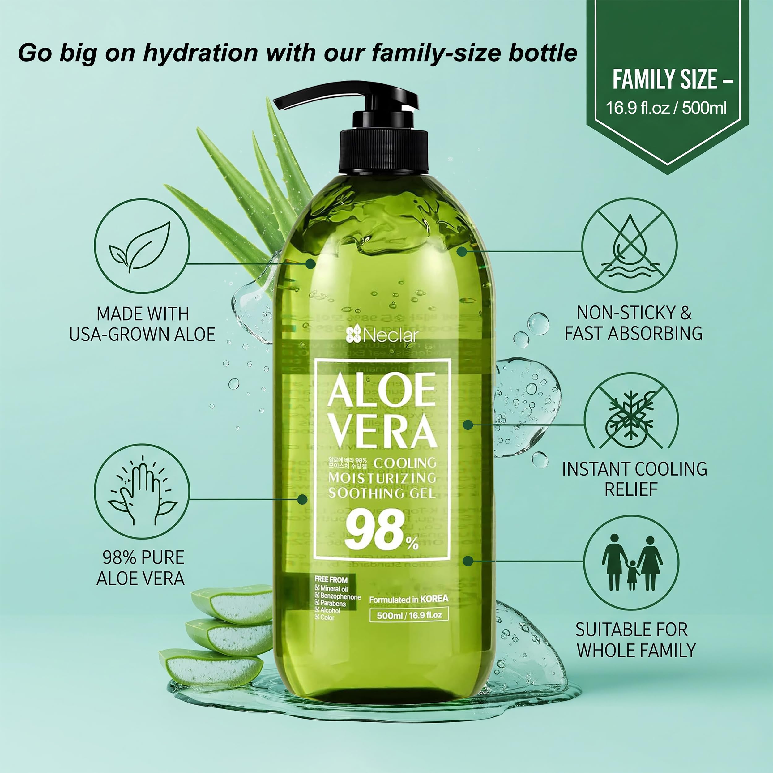 Amazon.com : Neclar 98% Pure Aloe Vera Gel for Sunburn Relief