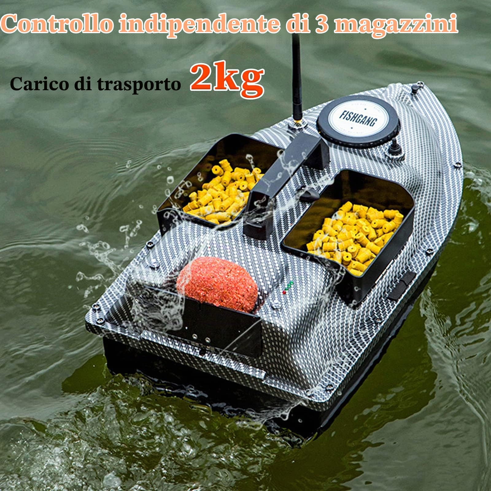 Barca Telecomandata Pesca con GPS, 500M Barca Esche da Pesca, Barchino Carpfishing con Luce Notturna a LED e Doppio Motore, Adatto per Uso Notturno e Nuvoloso, Carico 2kg