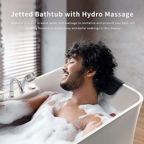 Miniatura 8 de Empava Bañera de hidromasaje independiente blanca de 59 pulgadas rectangular con 8 chorros de agua ajustables de hidromasaje