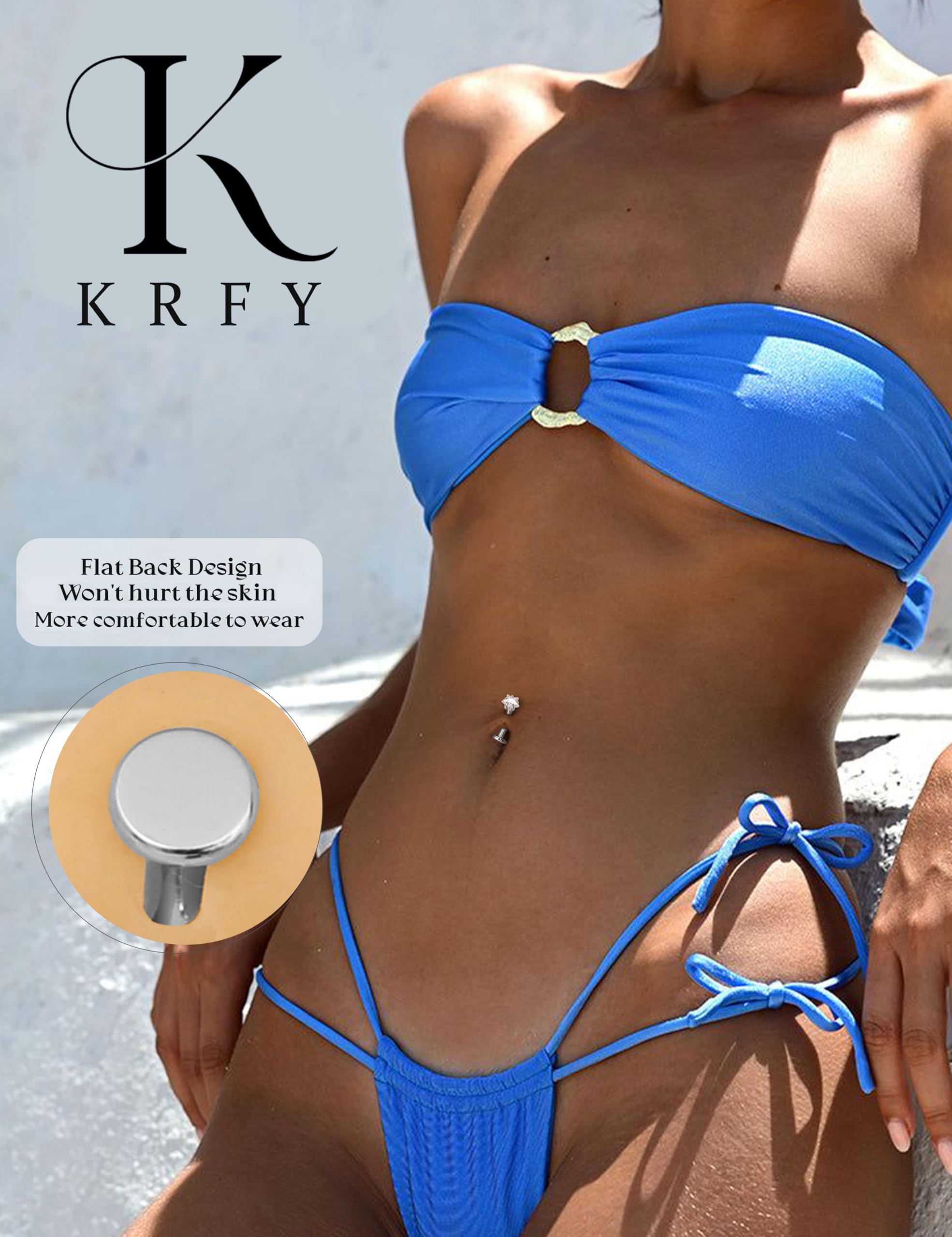 KRFY Piercings Ombligo para Mujeres, Oro/Plata Piercing Ombligo Acero Quirurgico — view 3