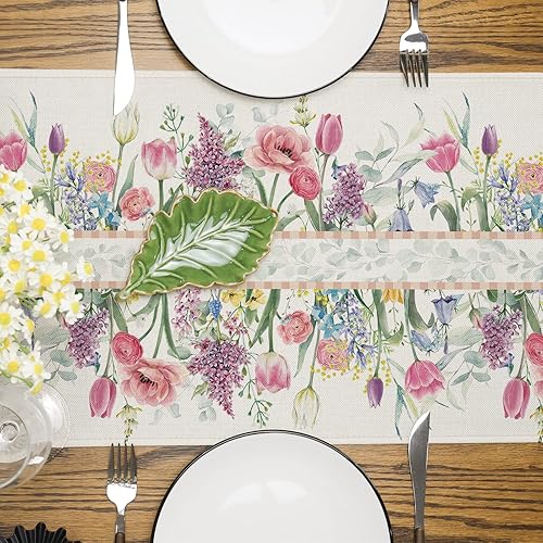 Miniatura 3 de Siilues Camino de mesa de primavera decoración de mesa de primavera de clavel camino de primavera para mesa decoración de temporada de primavera