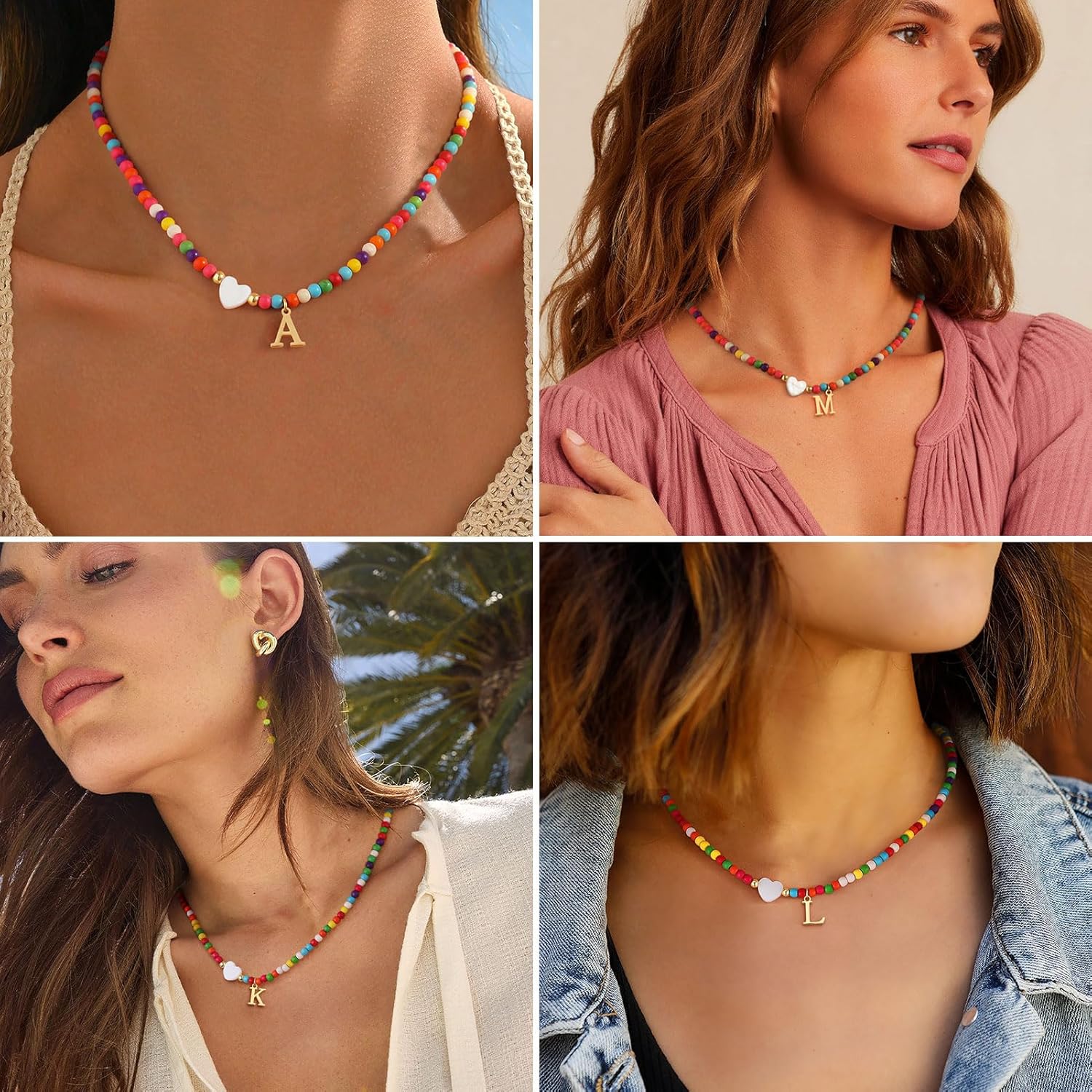 Colorful Beaded Dainty Initial Necklaces for Women Cute Choker Letter Necklace for Women Trendy Personalized Gold Monogram Pendant with Heart Necklaces for Women Jewelry Charm Gifts - Image 9