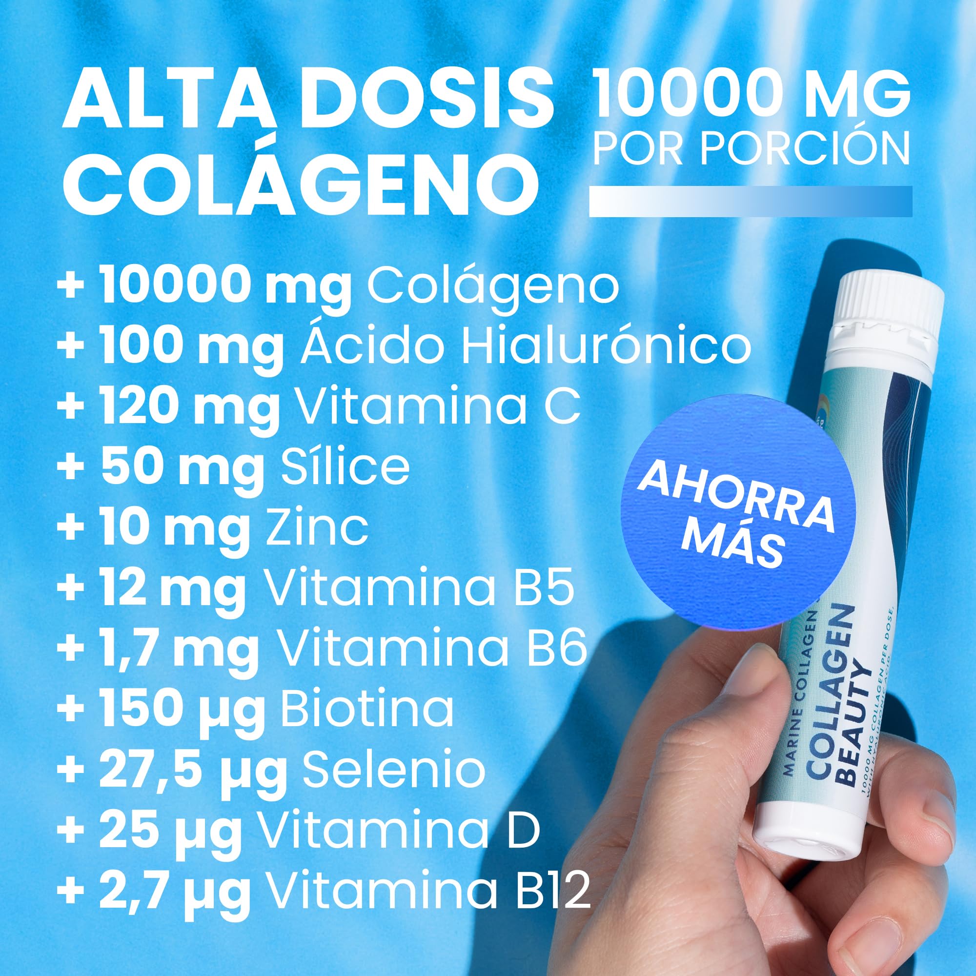 Swedish Nutra - Collagen Beauty | Suplemento líquido de colágeno marino hidrolizado de 10 000 mg - 40 dosis diarias de 25 ml | Ácido hialurónico y vitamina C para cabello, piel, uñas y