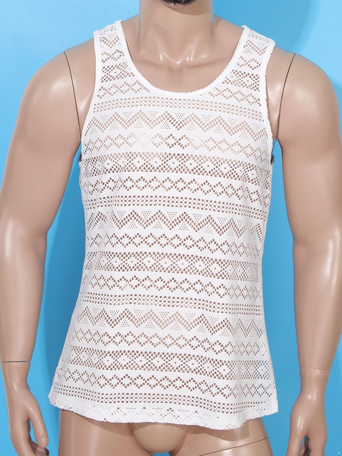 JanJean Men's Sleeveless Hollow Out Tank Top Lightweight Nightshirt Muscle Top Pajama Top Activewear