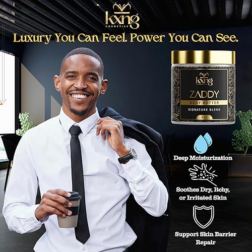 Miniatura 6 de KXNG Cosmetics Mantequilla corporal para hombres, 4 onzas, aceite de coco y manteca de karité, manteca corporal hidratante e hidratante, regalos