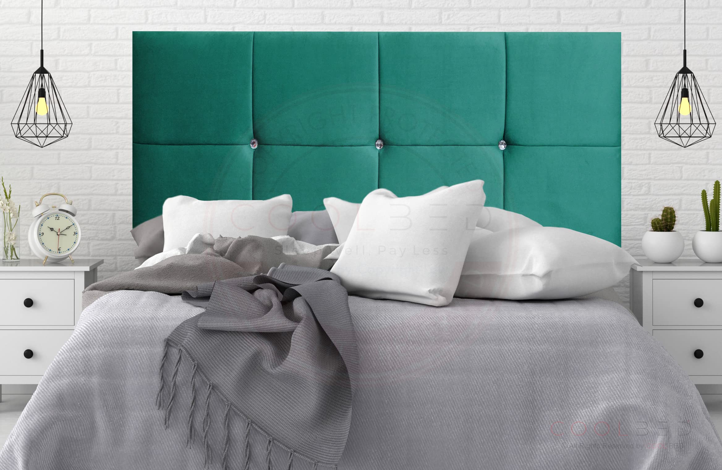 Plush Velvet Ayana 8 Cube Divan Bed Headboards 20โ or 24โ Height Upholstered Headboard (Super King (6') - 20" (H), Mallard Plush)
