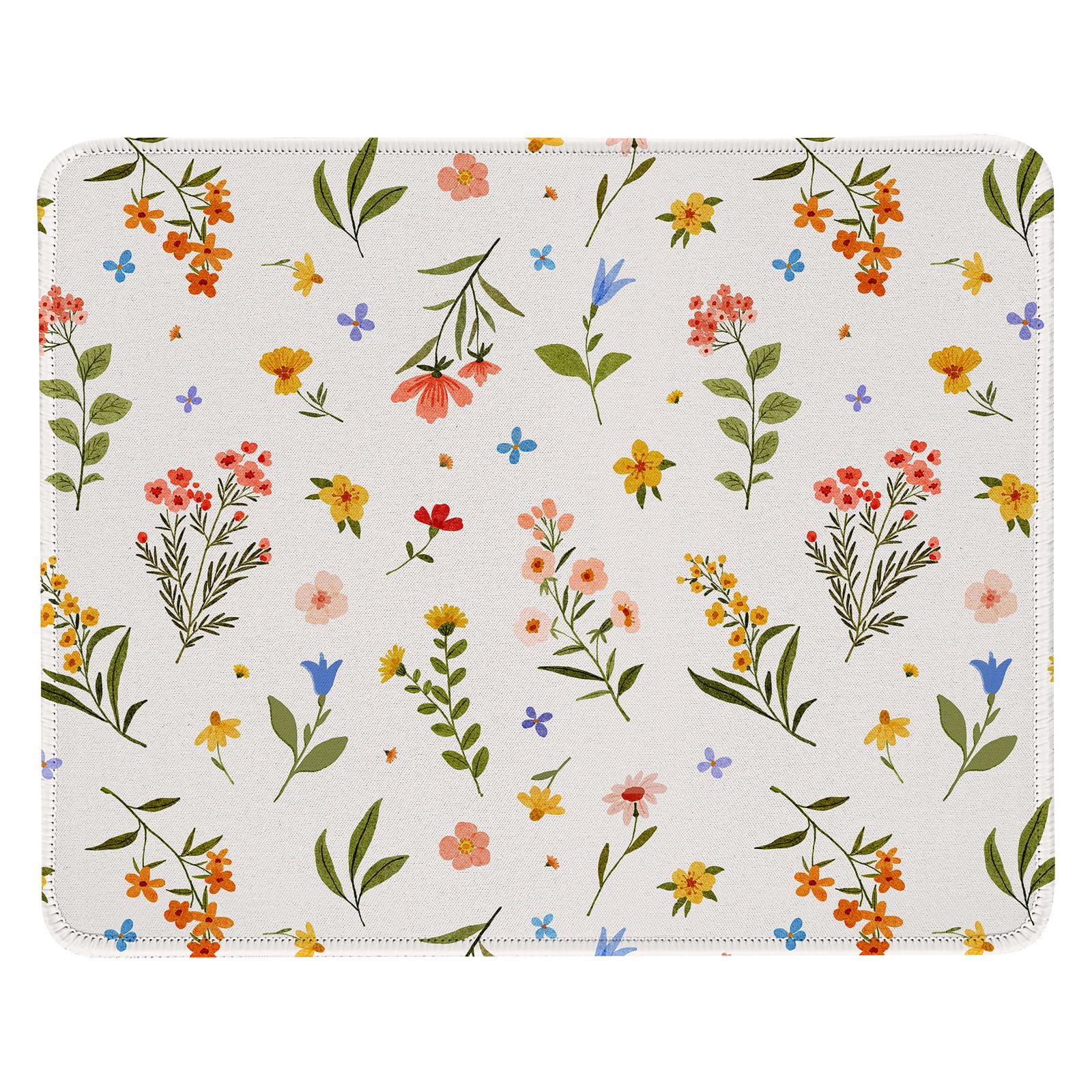 Premium-Mauspad mit genähten Kanten, 25,9 x 21,1 cm, glatte, waschbare Matte mit rutschfester Unterseite, personalisierbar, niedliche Mauspads für Laptop, Computer, Büro, Zuhause (buntes Blumenmuster)