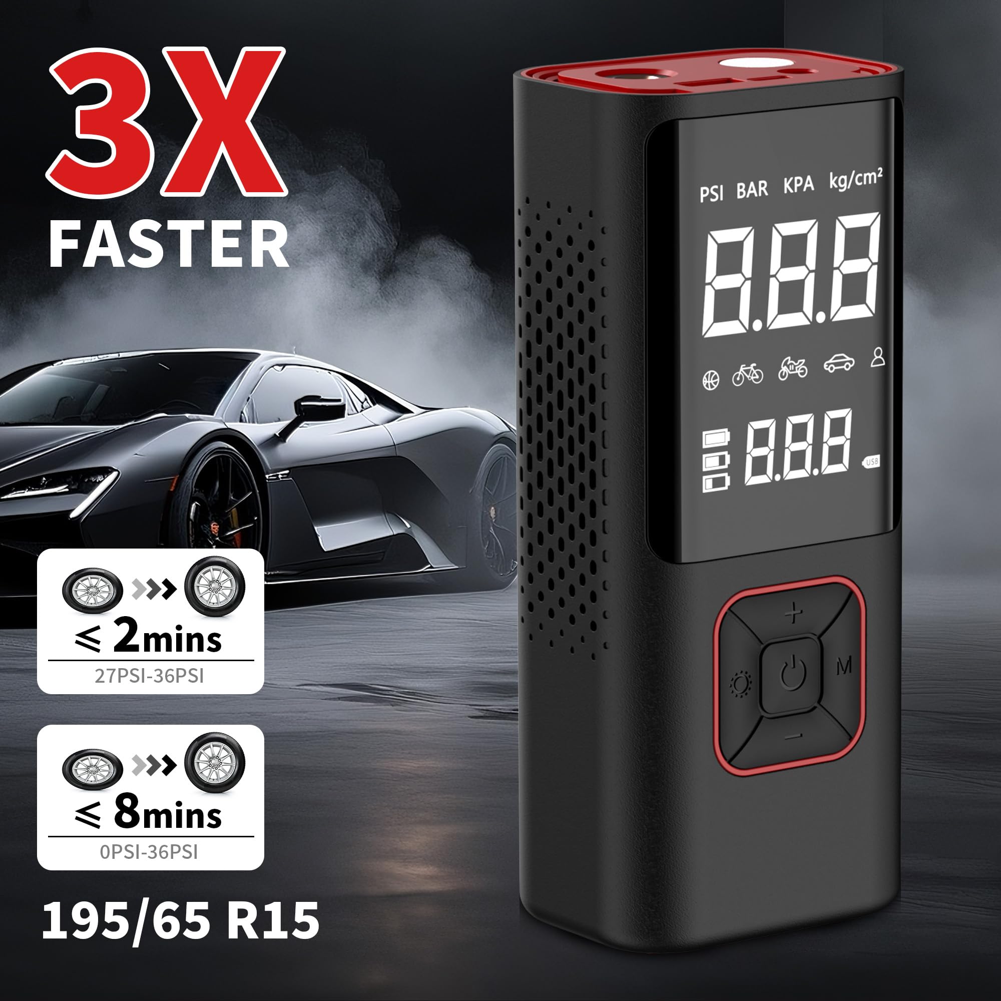 Gonfleur Pneus Voiture Sans Fil,COCCKO 6000mAh Compresseur à Air Portatif pour Pneus, 150PSI gonfleur velo electrique,LED et Arrêt Automatique, avec 3M Cigarette Lighter 12V et Storage Bag