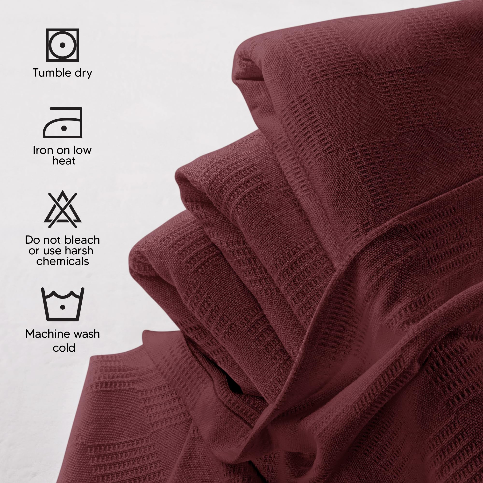 Utopia Bedding 100% bawełniany koc (rozmiar queen size, 228 x 228 cm), 350 g/m², lekki koc termiczny, miękki, oddychający, na wszystkie pory roku, bordowy