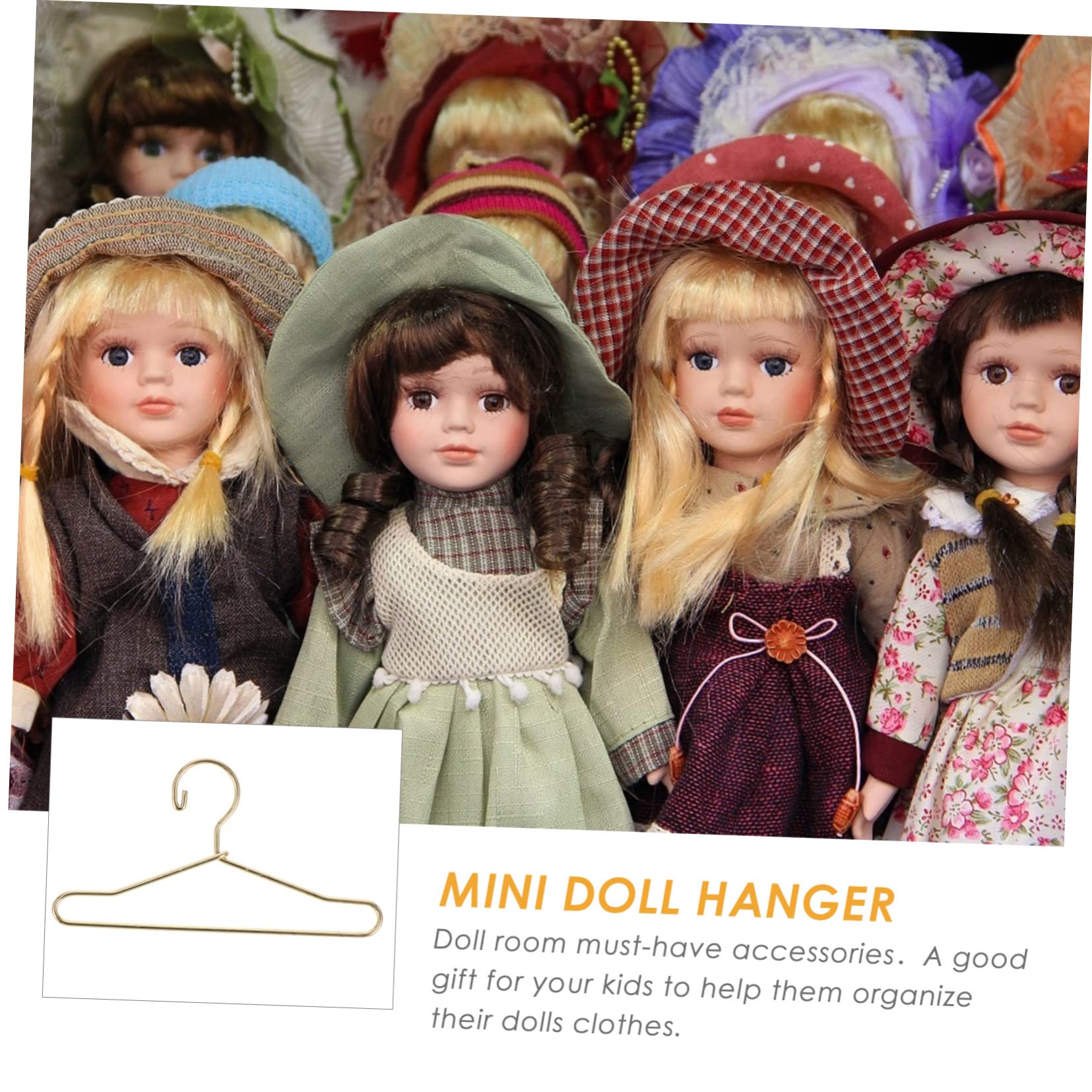 BESTonZON Mini Doll Clothes Hangers 20 Pack Gold Miniature Dress Hangers Sturdy Material for Boys and Girls' Playrooms Doll Collections