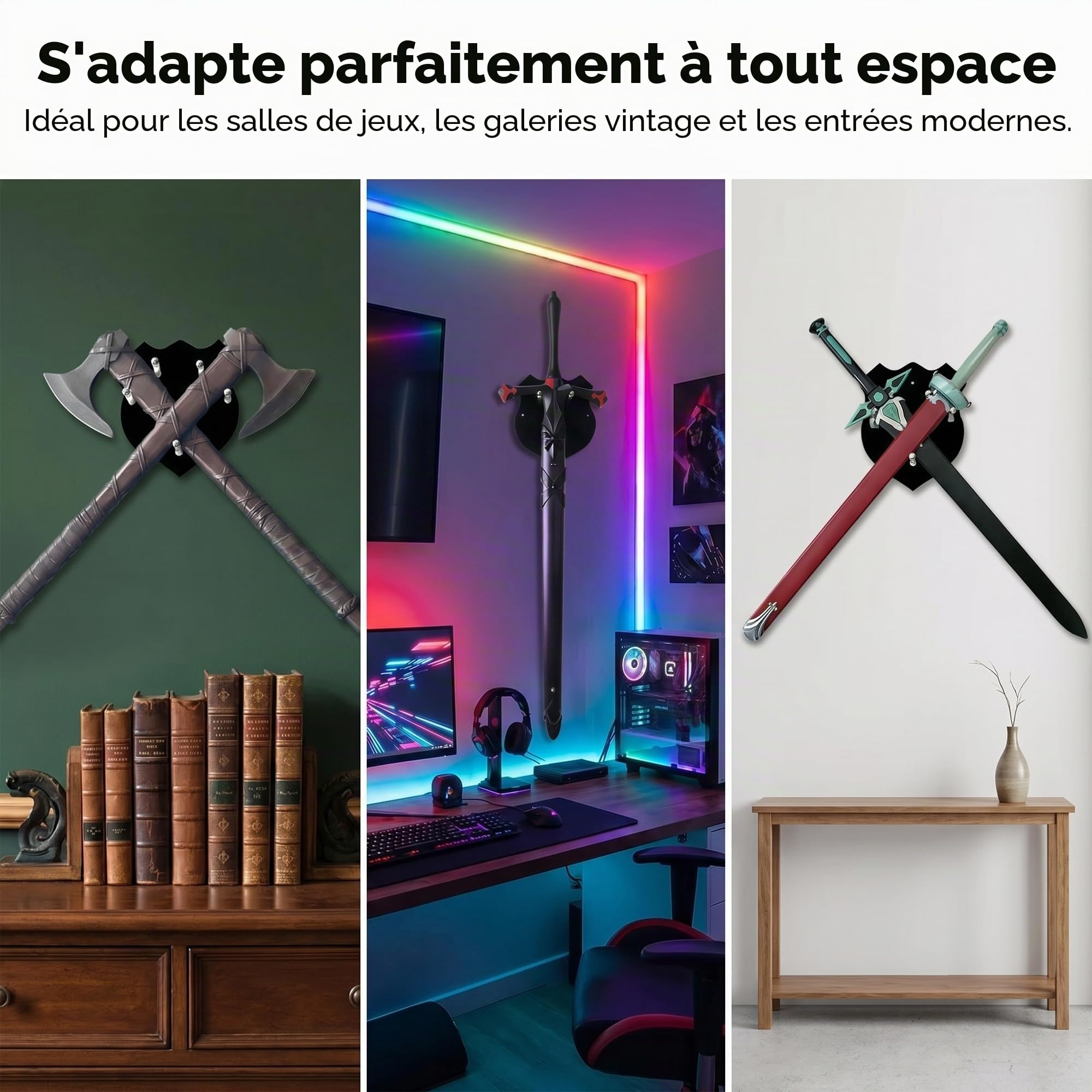 Support Mural pour Épée et Hache en Acrylique - Affiche Deux Épées ou Une Seule - Matériel Inclus (Lot de 1)
