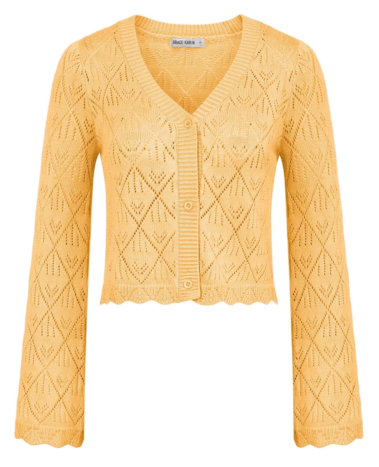 GRACE KARINCardigan Sweaters for Women Lightweight Button Down Open Front Short Crochet Shrug Long Sleeve V Neck 2024