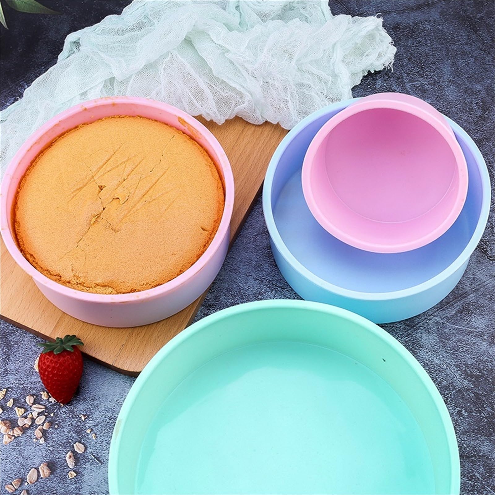 2 moldes redondos de silicona antiadherentes for hornear pasteles, fondant, cilíndricos, for repostería, utensilios cocina Para Hornear Pasteles Y Pan(Purple,10 inch)