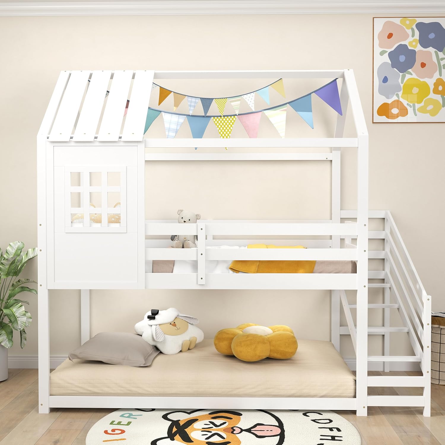 Dimensions of KOMFOTT Wood Twin Over Twin House Bunk Bed