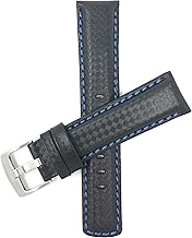 Bandini Mens Carbon Fiber Leather Watch Band Straps, Black with Colored or White Stitch, 18mm, 20mm, 22mm, 24mm
