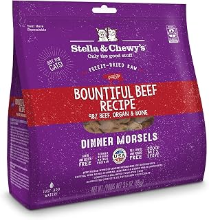 Stella & Chewy’s Freeze-Dried Raw Cat Dinner Morsels – Grain Free, Protein Rich Cat & Kitten Food – Bountiful Beef Recipe – 3.5 oz Bag