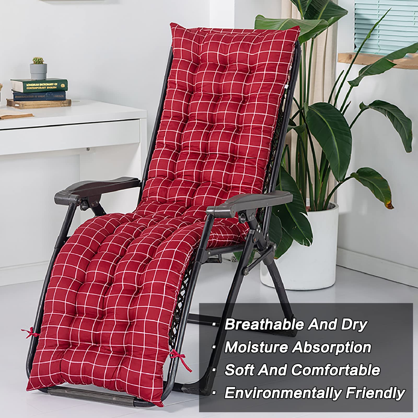 Coussins de chaise longue – Matelas de rechange antidérapant pour transat d'été pour chaises de jardin 155 x 48 x 8 cm Coussin confortable de relaxation en plein air uniquement