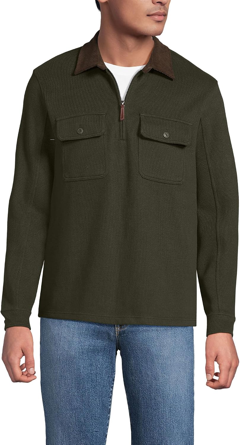 Lands' End Men's Long Sleeve Corduroy Collar Bedford Rib Quarter Zip