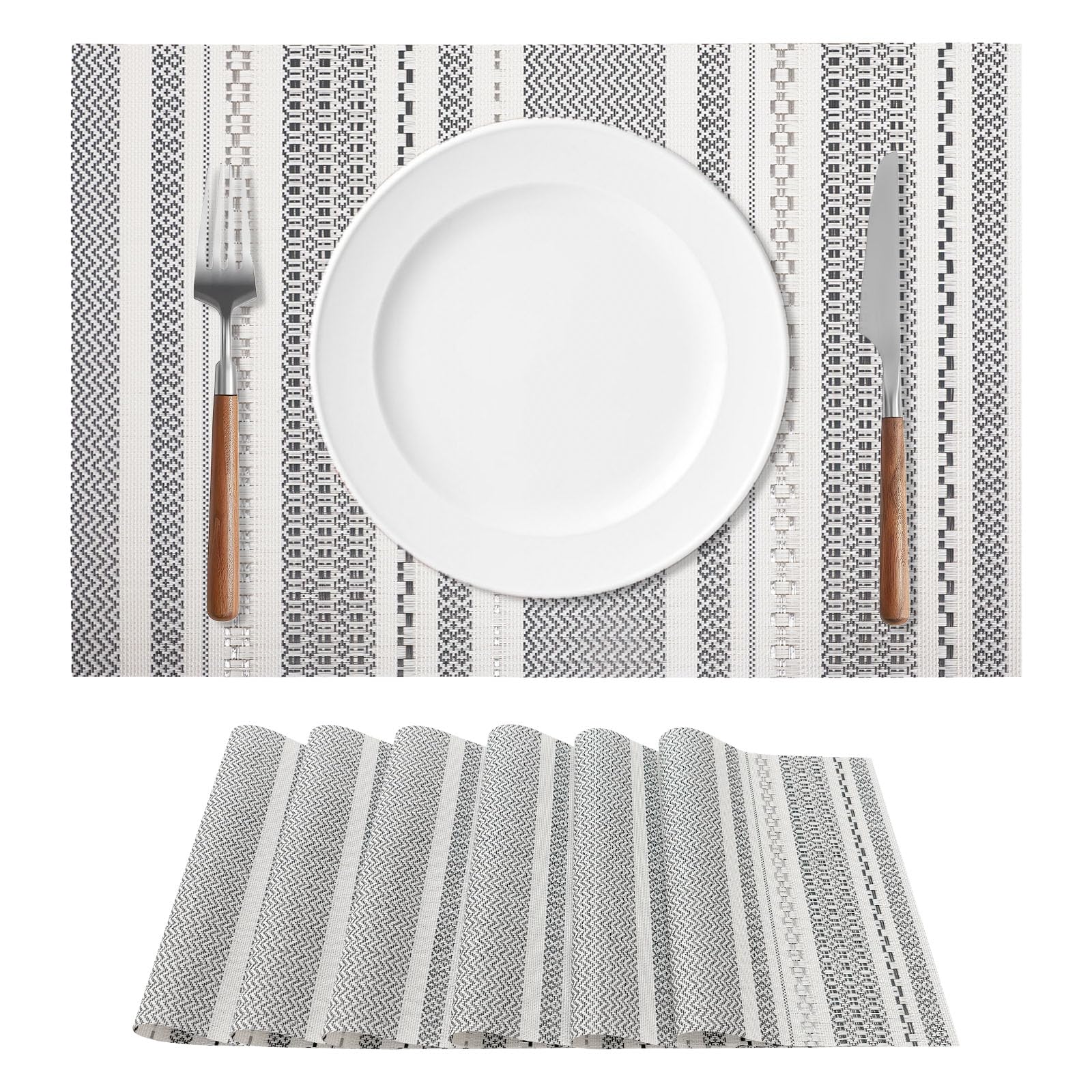 FAVE Boho Woven Placemats Set of 4, Grey, 30 x 45 cm โ image 1