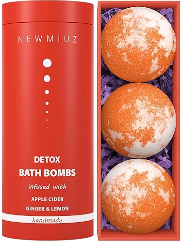 Natural Detox Fizzing Bubble Bath Bombs Apple Cider Ginger & Lemon Essential Oils Cleanse Hydrate Skin Extra Large Handmade Relaxing Bath Bomb Spa Gift Set for Women Organic Bath Bombs for Women & Men