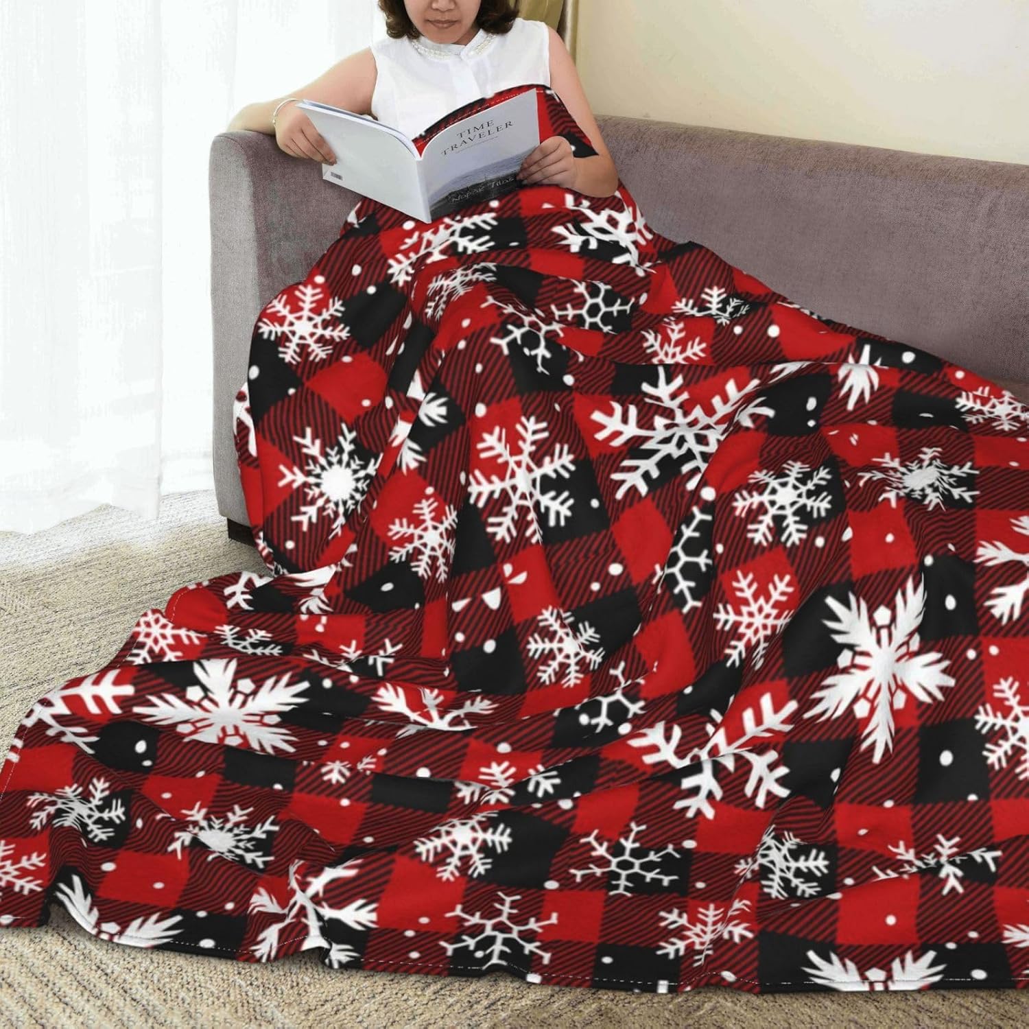 Christmas Red Plaid Fleece Blanket Ultra Soft Plush Cozy Xmas Home Decor Throw Blanket for Bed, Sofa, Couch 50"x 40" - Image 7