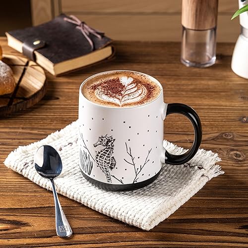Miniatura 10 de AmorArc Juego de 4 tazas de café apilables de 8 onzas para hombre, mujer, papá, mamá, tazas de café de cerámica con patrones texturizados para