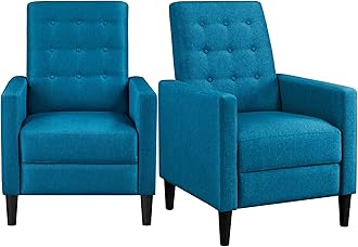 Yaheetech Fabric Recliner Chair Mid-Century Modern Recliner Adjustable Single Recliner Sofa with Thicker Seat Cushion Tufted Upholstered Sofa with Pocket Spring for Living Room Bedroom Blue Set of 2