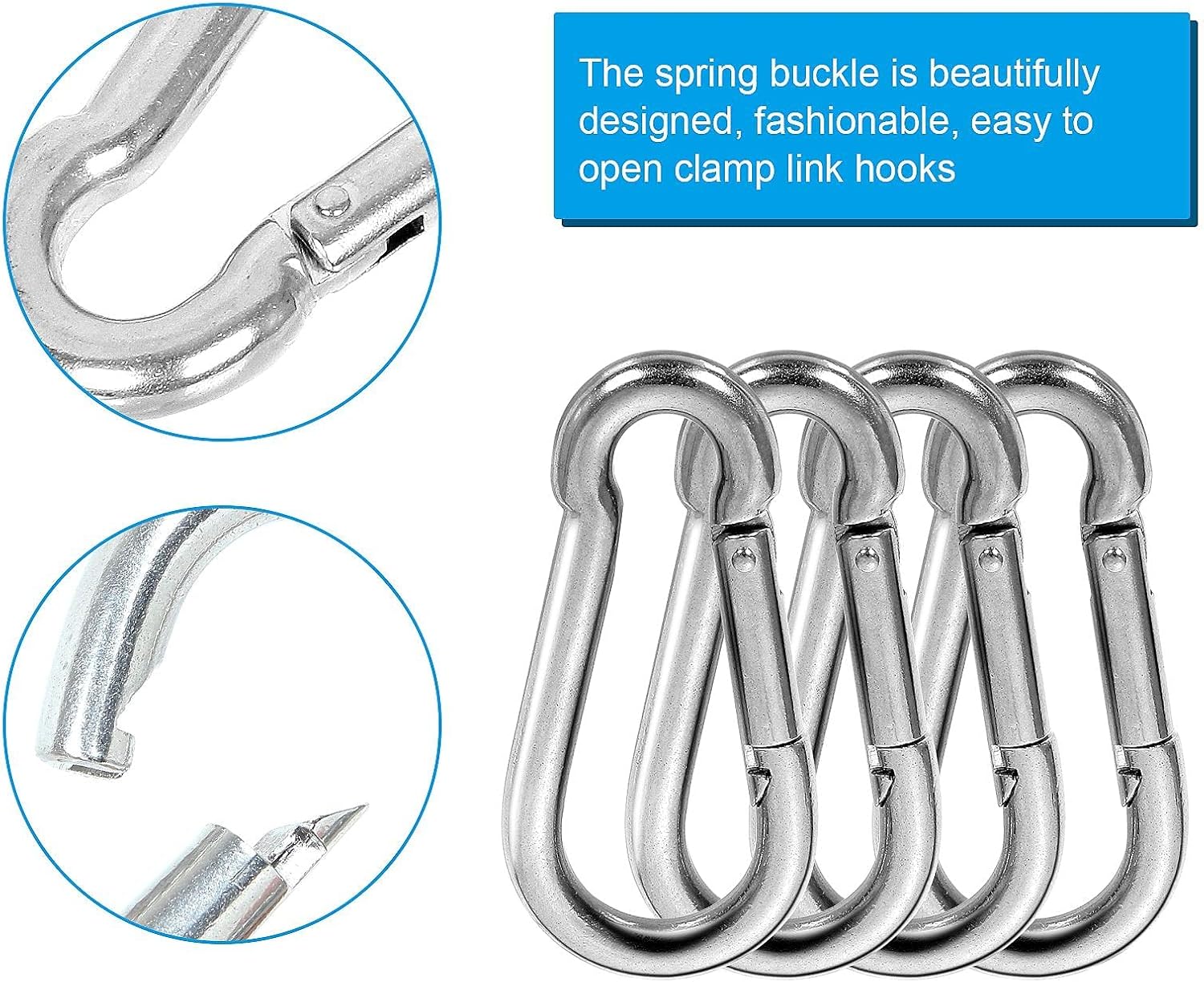 LANIAKEA 12Pcs 4inch Spring Snap Hook, M10 Stainless Steel Quick Links, 3/8 inch Large Carabiner Clips Heavy Duty for Camping, Swing, Hammock, Hiking, Fishing, Gym, 770LBS - Image 3