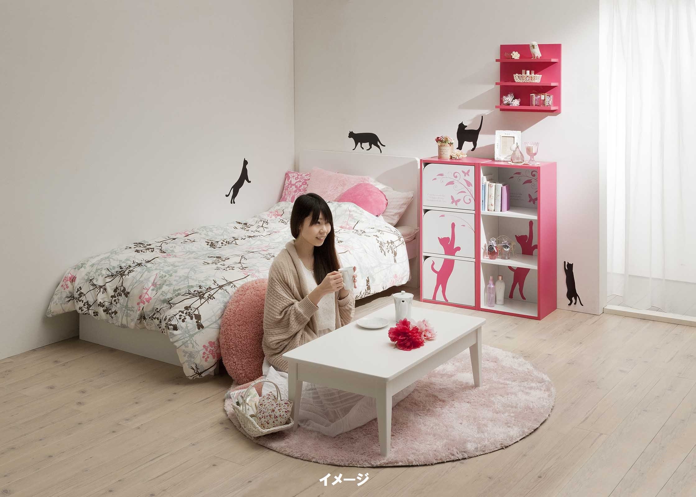 [新品]桐製 マルチカラフル4段ボックス 【015】 Amazon｜白井産業 【SHIRAI】 マルチラック カラーボックス 扉付 猫柄