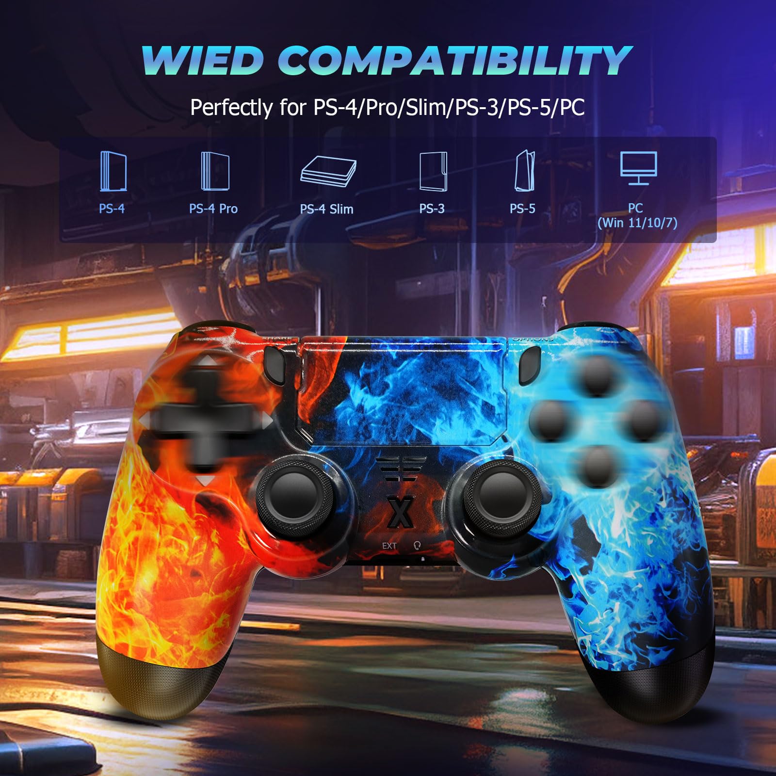 Hycago Manette pour PS-4, Manette sans Fil Controller compatible avec PS-4/Pro/Slim/PC, Batterie Rechargeable 1000mAh, Prise Audio 3,5 mm/Vibration/Panneau Tactile/axe à six ans - 3