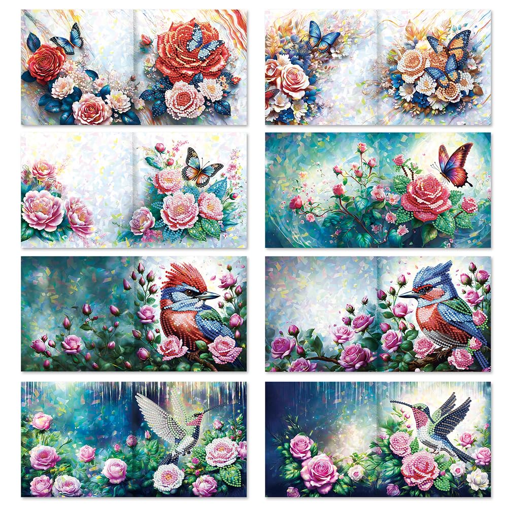 Fiorky R 8/12Pcs Diamond Painting Greeting Cards Diy 5D Hinestone Arts Greetings Birthday Card Handmade Diamond Painting Greeting Thank You Card Arts Crafts Fo Birthday Blessing And Wishes