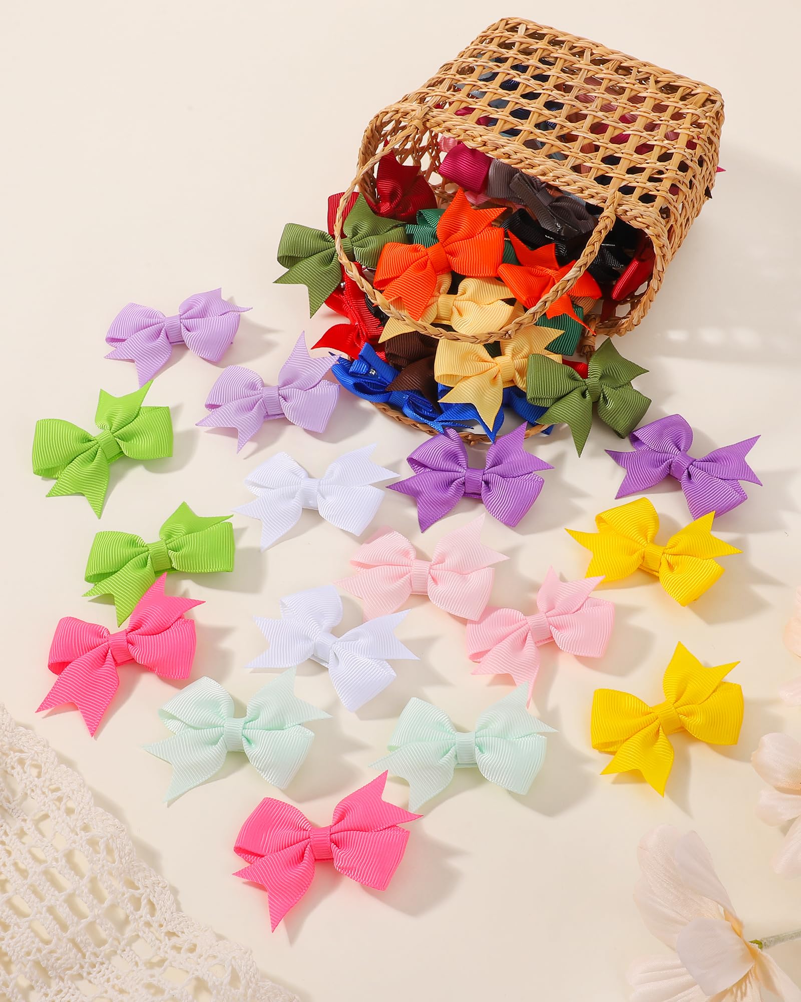 50 Pièces 2 pouces Barrettes cheveux filles Arcs Entièrement Doublé Grosgrain Boutique Ruban Solide Mini Arcs Accessoire Cheveux Fille pour Enfant Tout-Petits