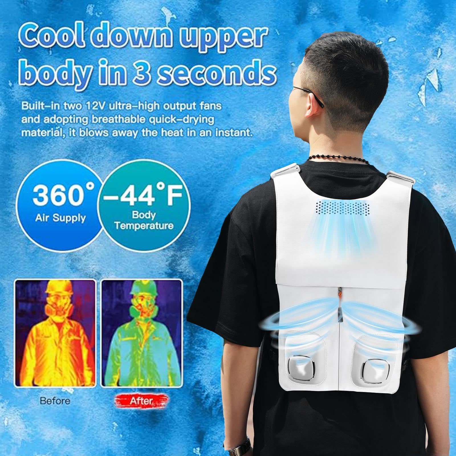Chalecos de hielo o chalecos de enfriamiento con 2 ventiladores + 1 anfitrión de refrigerante de gel, chalecos de hielo o chalecos de enfriamiento ligero, chaleco de enfriamiento respirable para las m