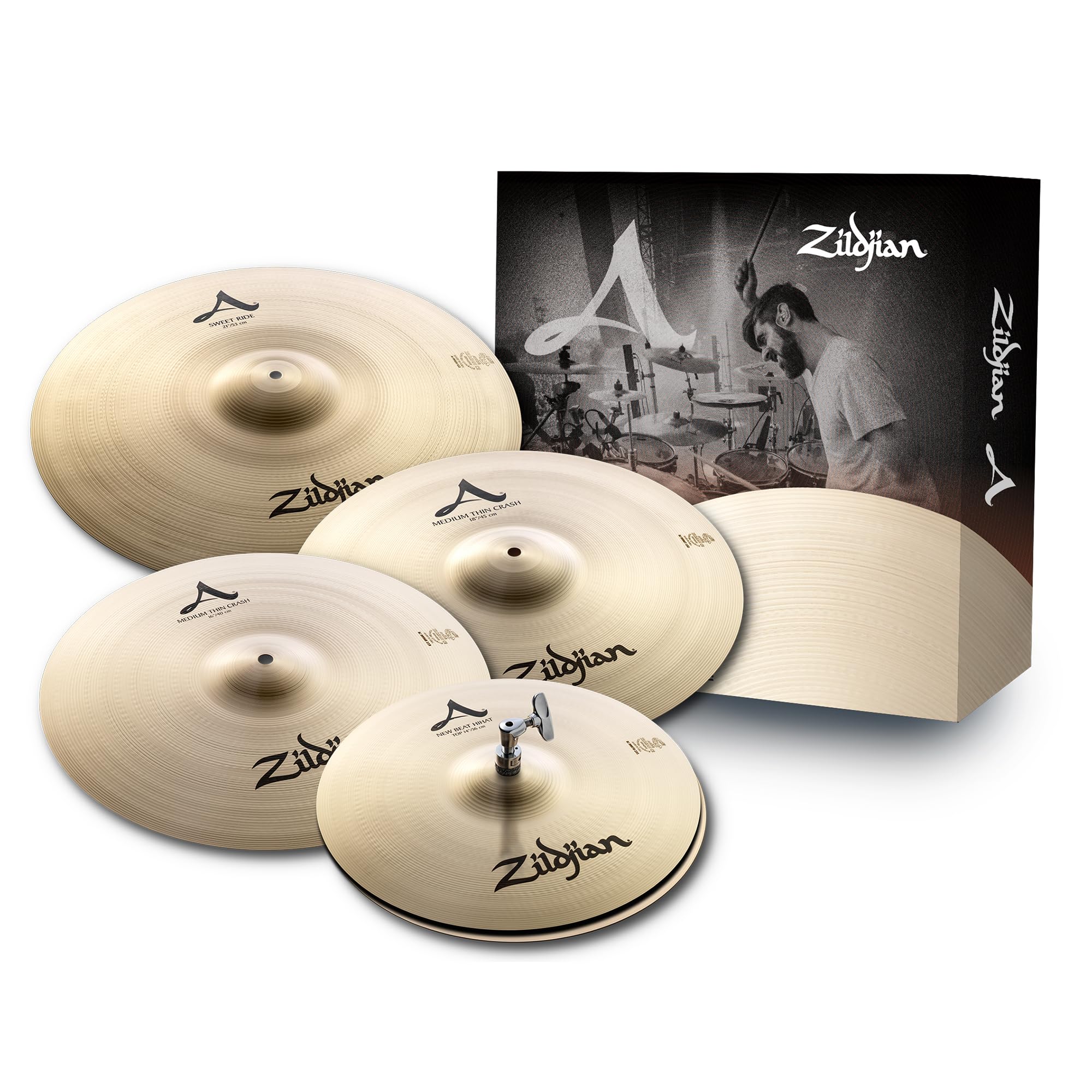 Zildjian A Series Cymbal Set - 14" New Beat Hi-Hat, 16" Medium Thin Crash, 21" Sweet Ride and 18" Medium Thin Crash