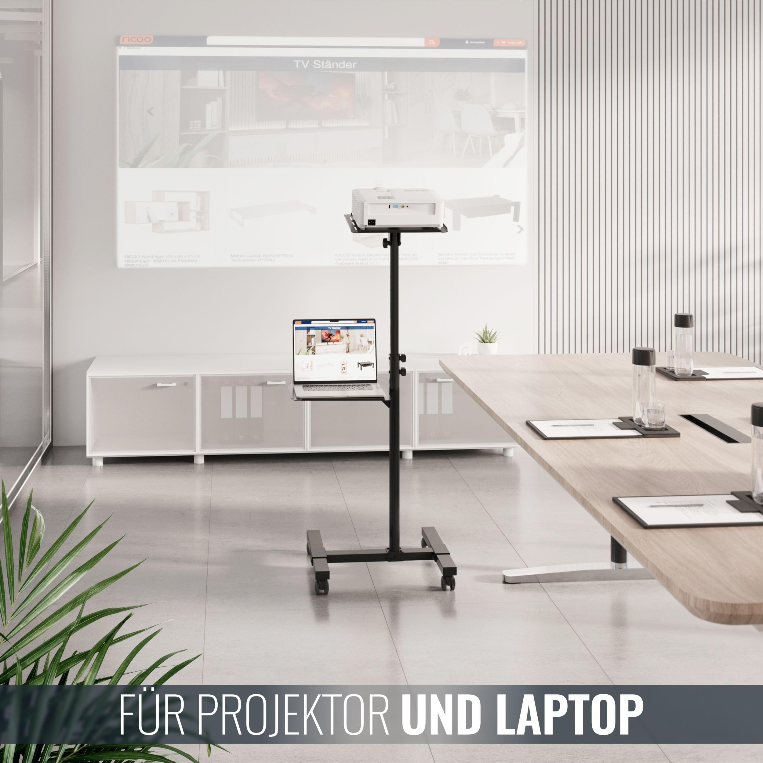 RICOO Beamer Ständer Stativ mit Rollen Höhenverstellbar CZ0800 Ständer für Projektoren Beamerständer Standfuß bis 10 Kg je Ablage Regal Laptoptisch Mobile Notebook Halterung Stand