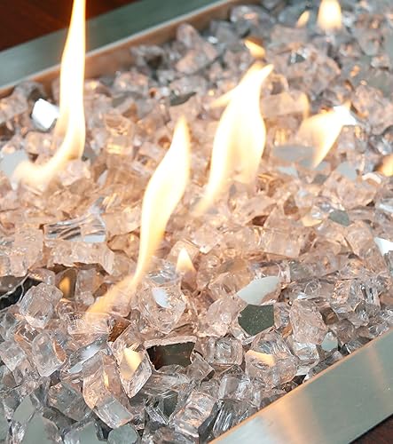 Miniatura 2 de GRISUN Vidrio de fuego ultra blanco de 30 libras para hoguera, rocas de vidrio templado reflectante de 12 pulgada de alto brillo para chimenea