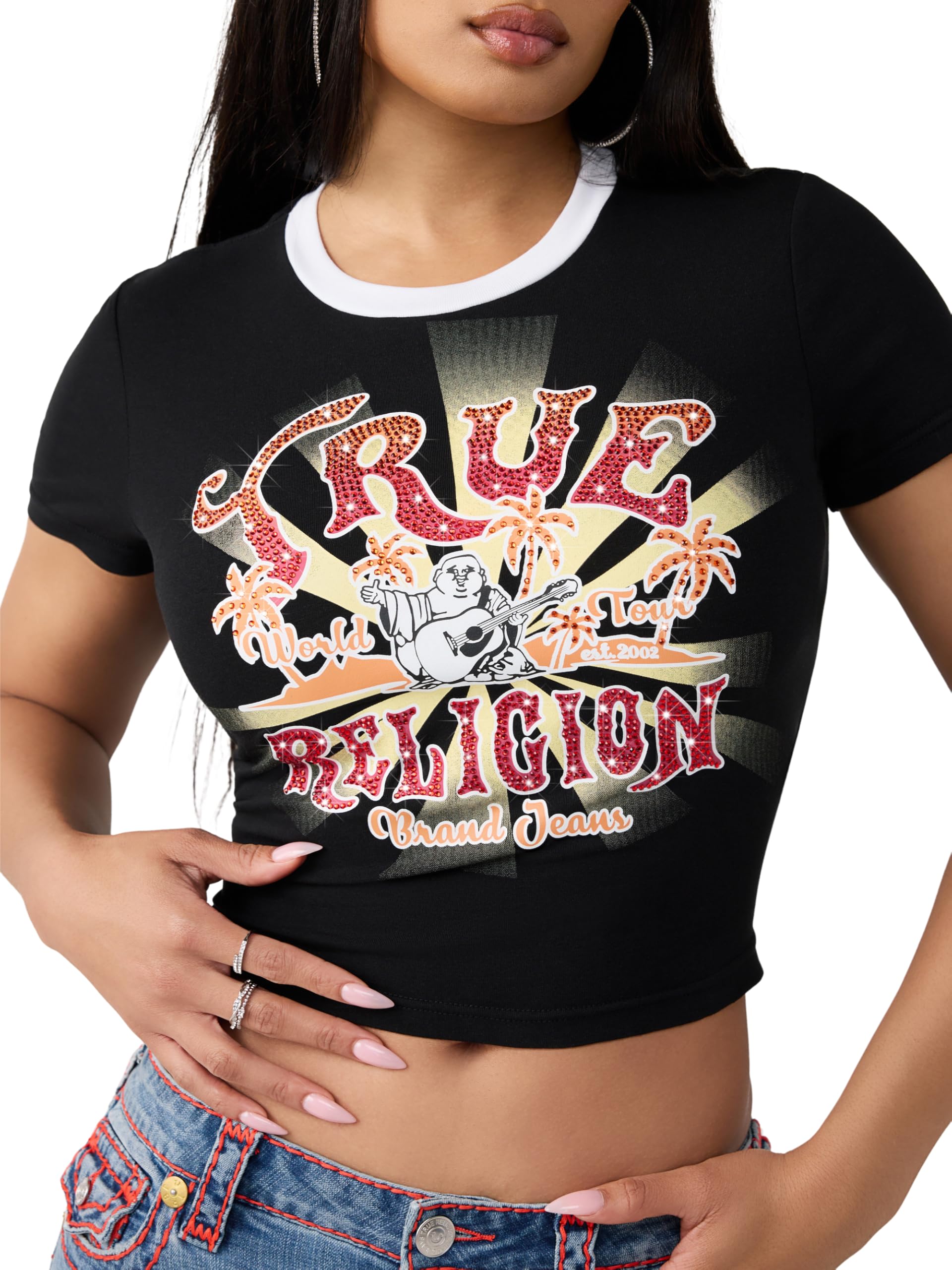 True Religion Damen Crystal Heritage Baby Tee Crystal Heritage Baby-T-Shirt (1er Pack)