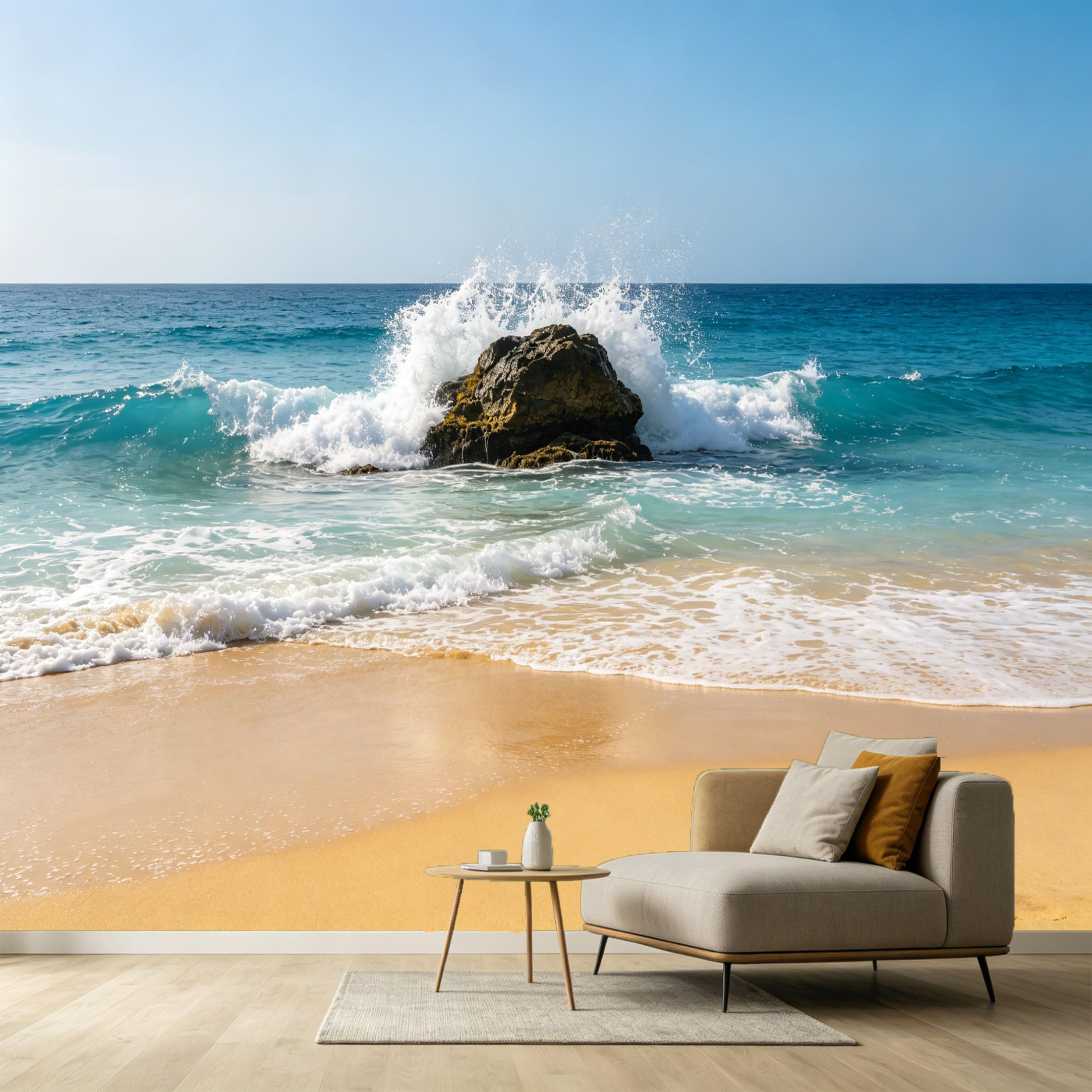Custom Size Wall Murals Coastal Ocean Marine Shore Waves Splashing Water Rock Landscape SelfAdhesive Wall Fabric Removable Large Wallpaper for Photo Living Room