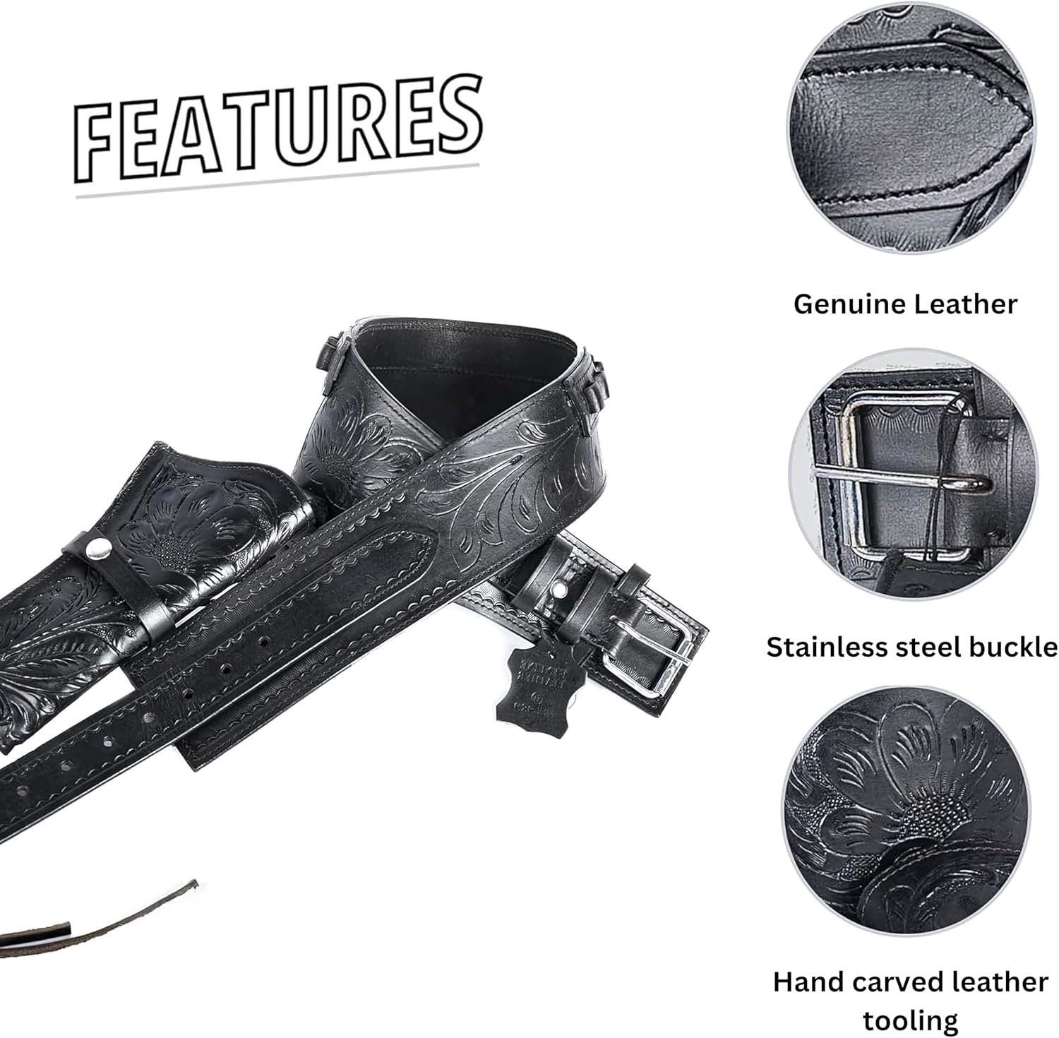 Hulara Full Grain DD Harness Buff Leather Western Gun Holster for Men Heritage Rough Rider 357 Magnum Holster and Cowboy Gun Belt