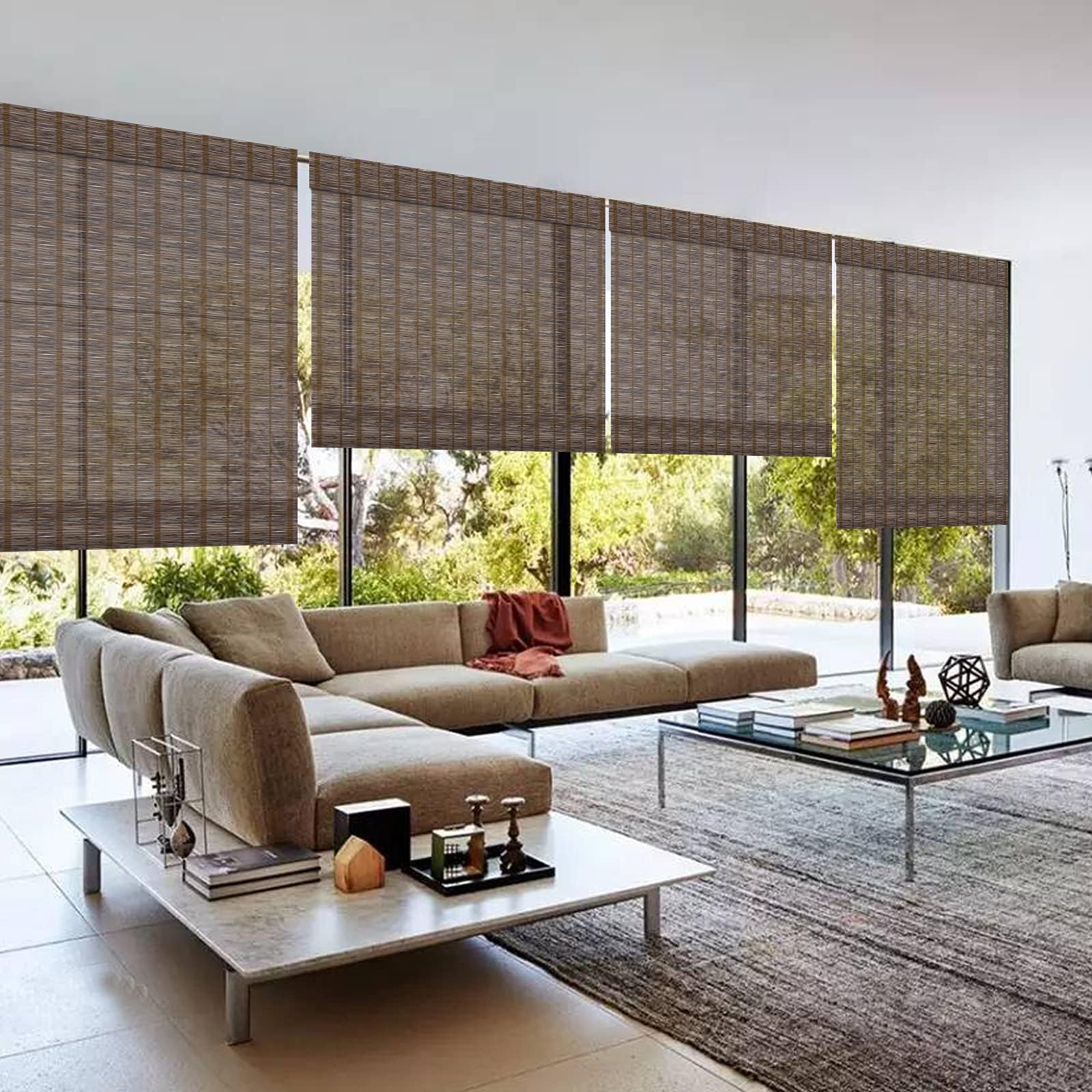 LETAU Wood Cordless Window Shades Blinds, Bamboo Light Filtering Custom Roller Shades, Pattern 15