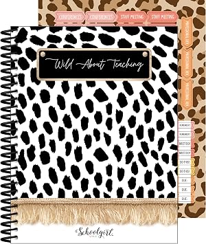 Schoolgirl Style Simply Safari Teacher Planner, 8" x 11" Undated Teacher Planner With Planner Stickers, Leopard Print Teacher Lesson Planner for Classroom Organization and Animal Print Classroom Decor