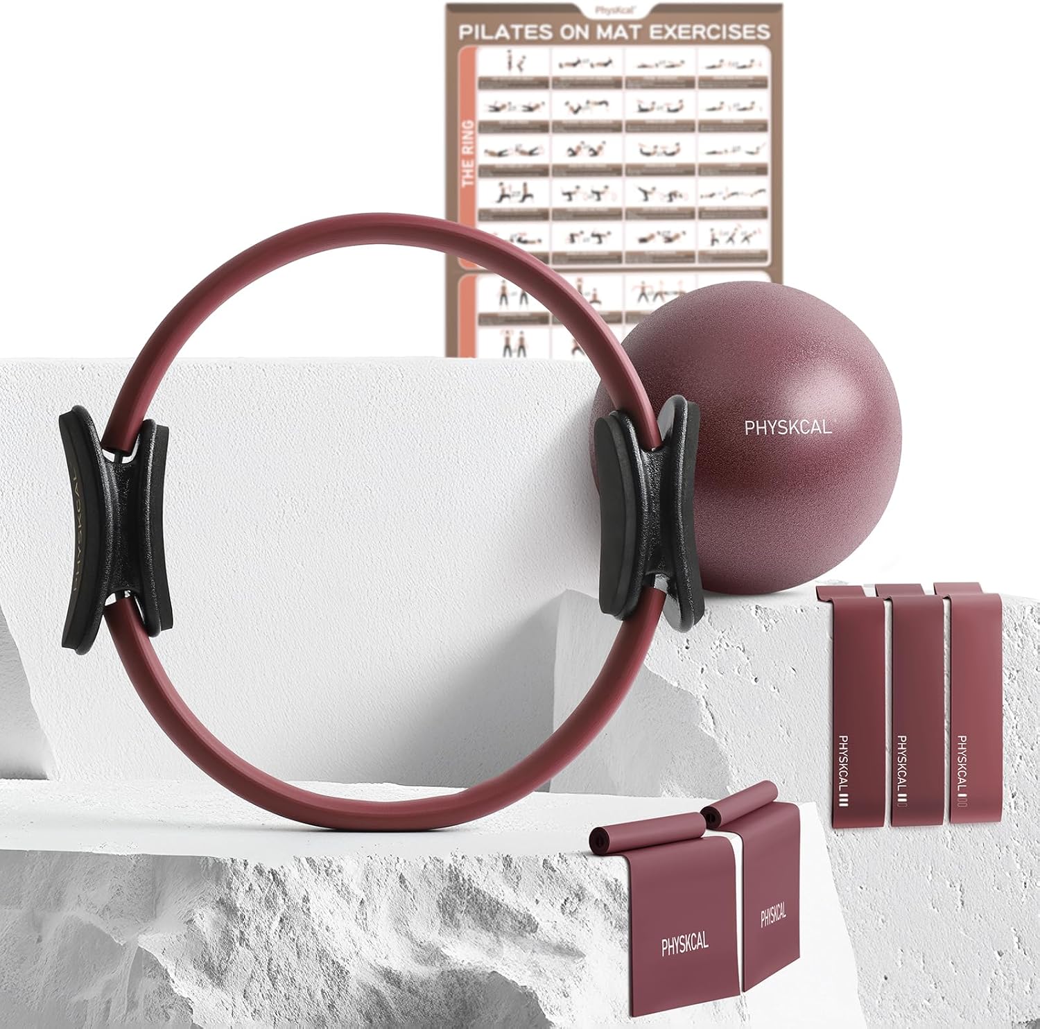 Pilates Kit with 15-Inch Ring, Core Ball, 3 Resistance Loops, and 2 Flex Bands