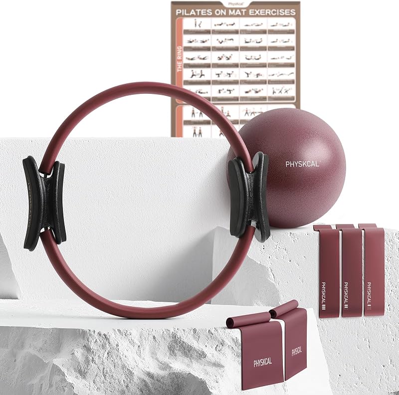 Pilates Kit, 15-Inch Pilates Ring with 1x Pilates Ball & 5X Bands | Aesthetic Home Pilates Equipment Set, Essential Kit for Beginners in Minimalist Style. Comes in Premium Packaging