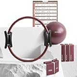 Pilates Kit, 15-Inch Pilates Ring with 1x Core Ball, 3X Resistant Loops and 2X Flex Bands, Home Pilates on Mat Essential Kit