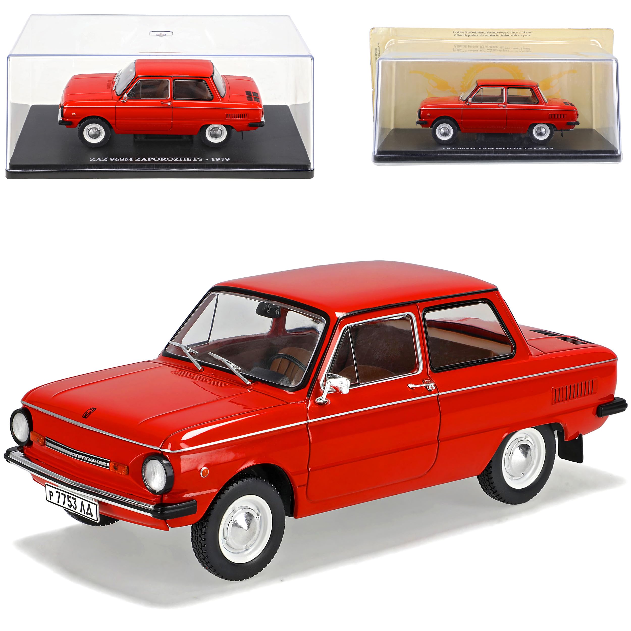 alles-meine.de GmbH Defekte Vitrine Saporoshez Saporosch ZAZ SAS 968 M Rot 1971-1994 mit Sockel und Vitrine 1/24 Modell Auto mit individiuellem Wunschkennzeichen