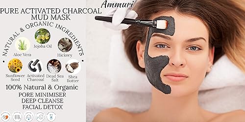 Máscara de barro facial y corporal de carbón activado puro para hombres y mujeres, 8.82 oz - Tina extragrande para poros obstruidos, impurezas,