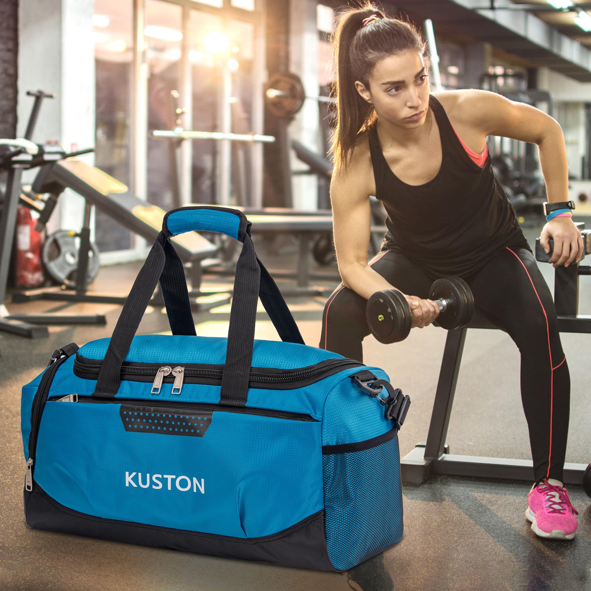 Bolsa portátil con cordones de zapatos, bolsa de gimnasio para hombres y mujeres, bolsa de viaje con equipaje de mano de pequeña capacidad, Azul, Deportivo