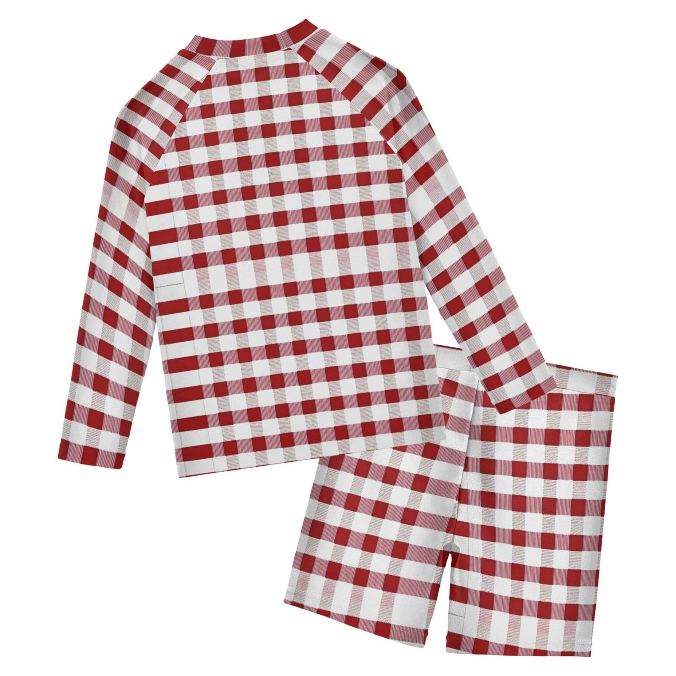 Red Buffalo Check Plaid Toddlers and Baby Boys' Swimsuit Trunk and Rashguard Set B0403495